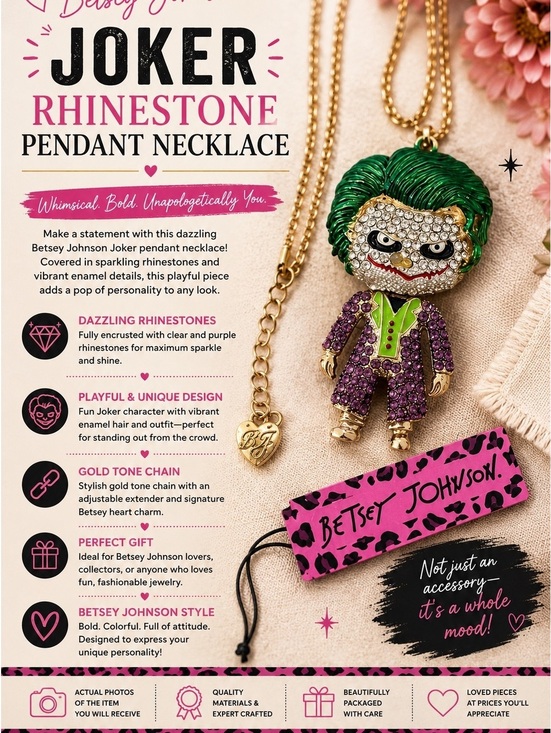 Betsey Johnson Jewelry - Betsey Johnson Joker Rhinestone Pendant Necklace